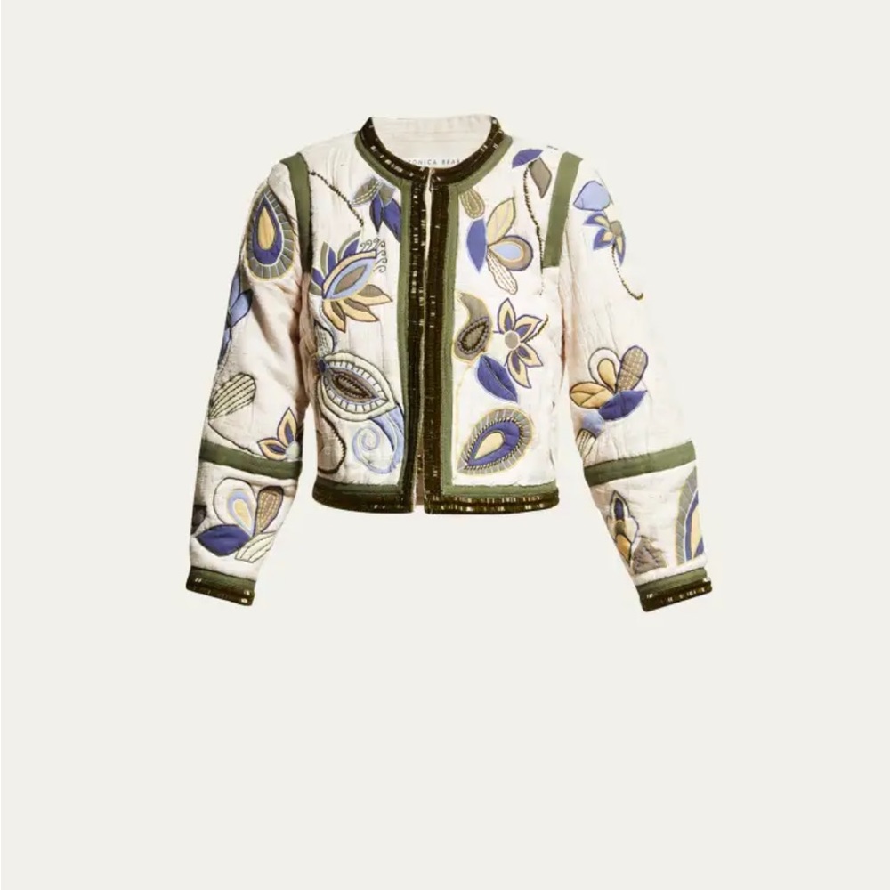 Veronica Beard Benicia Embroidered Raw Silk Beaded Jacket